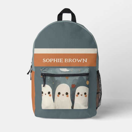 Sac À Dos Imprimé Fantômes mignons avec le nom Whimsical Halloween (Recto)