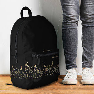 Sac À Dos Imprimé Feu flamme Elegant Black Gold Sporty élégant