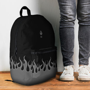 Sac À Dos Imprimé Feu flamme noir gris élégant
