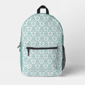 Sac À Dos Imprimé Feuille Damask Motif Turquoise (Recto)