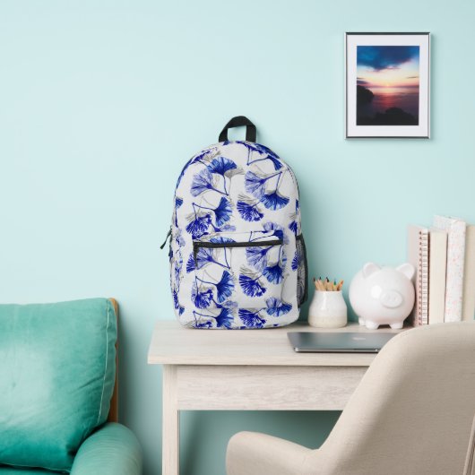 Sac À Dos Imprimé Feuille de gingko bleue et blanche (Insitu)