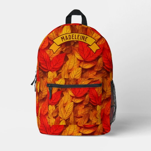 Sac À Dos Imprimé Feuilles Automne En Rouge Et Orange Avec Votre Nom (Recto)