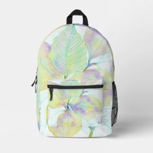 Sac À Dos Imprimé Feuilles botaniques aquarelles jaune vert pastel