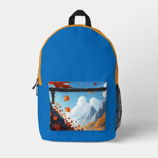 Sac À Dos Imprimé Feuilles d'automne bleu-orange (Recto)