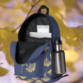 Sac À Dos Imprimé Feuilles Gold Gingko sur Monogramme bleu ardoise