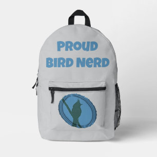 Sac À Dos Imprimé Fier Oiseau Nerd Gris Bleu Silhouette Birder