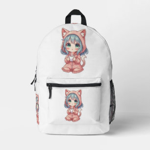 Sac À Dos Imprimé Fille Anime Kawaii Cozy avec Sweat à Capuche Chat