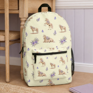 Sac À Dos Imprimé Fille Cheval Jaune Violet Motif Floral