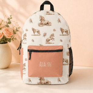 Sac À Dos Imprimé Fille Mignon Pêcher Rose Cheval Motif