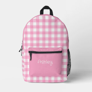 Sac À Dos Imprimé Fille Motif Gingham Rose Nom Personnalisé