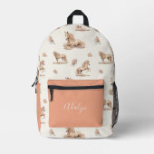 Sac À Dos Imprimé Fille Pêche Rose Cheval Écriture Monogramme (Recto)