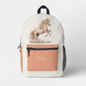 Sac À Dos Imprimé Fille Pêche Rose Cheval Monogramme Script (Recto)
