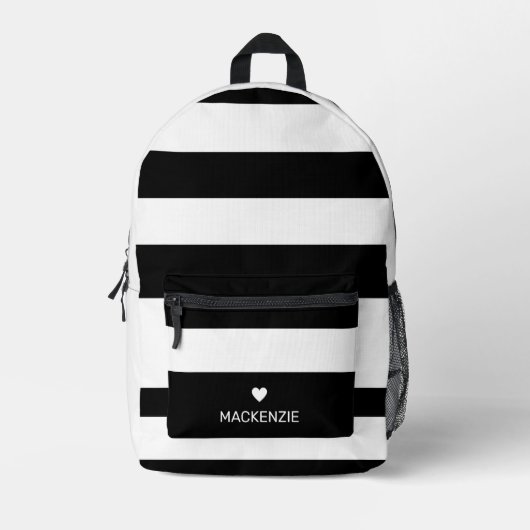 Sac À Dos Imprimé Filles Coeurs Noir & Blanc Motif rayé Personnalisé (Recto)