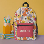 Sac À Dos Imprimé Filles colorées modernes motif floral<br><div class="desc">Un joli motif rétro floral décore ce sac à dos. Personnalisez-le avec votre nom. Conçu pour vous par Blackberry Boulevard.</div>