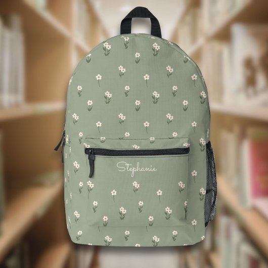 Sac À Dos Imprimé Fleur de Boho Ditzy Vert Sauge Nom