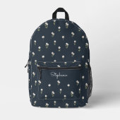 Sac À Dos Imprimé Fleur de Boho Floral Ditsy Foncé Bleu Nom (Recto)