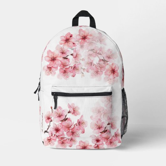 Sac À Dos Imprimé Fleur de cerisier rose blanc (Recto)