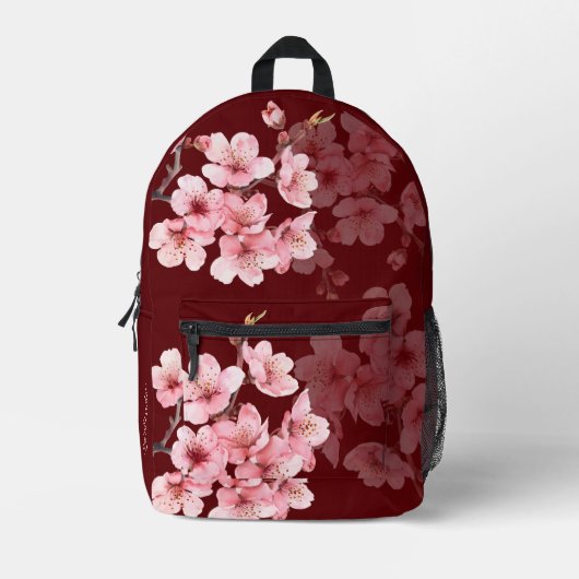 Sac À Dos Imprimé Fleur de cerisier rose Bourgogne (Recto)