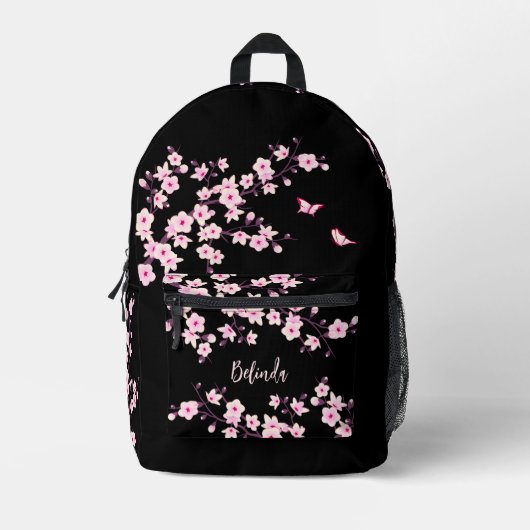 Sac À Dos Imprimé Fleur de cerisier rose monogramme noir (Recto)
