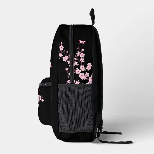 Sac À Dos Imprimé Fleur de cerisier rose noir (Droite)