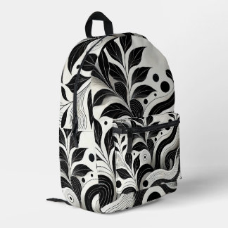 Sac À Dos Imprimé Fleurs abstraites noires et blanches modernes 