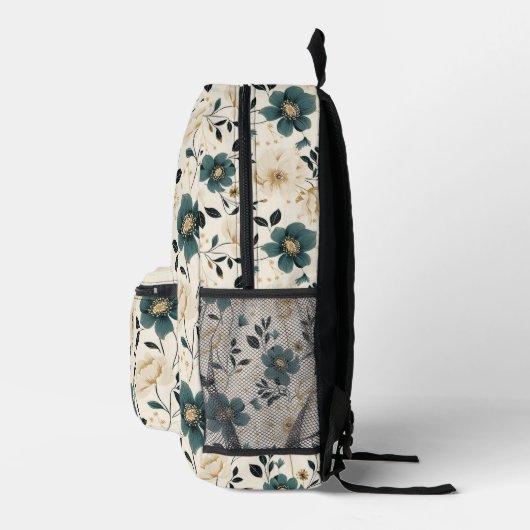 Sac À Dos Imprimé Fleurs beige et bleue Motif (Droite)