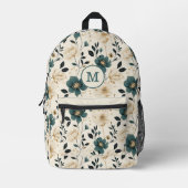 Sac À Dos Imprimé Fleurs beige et bleue Motif (Recto)