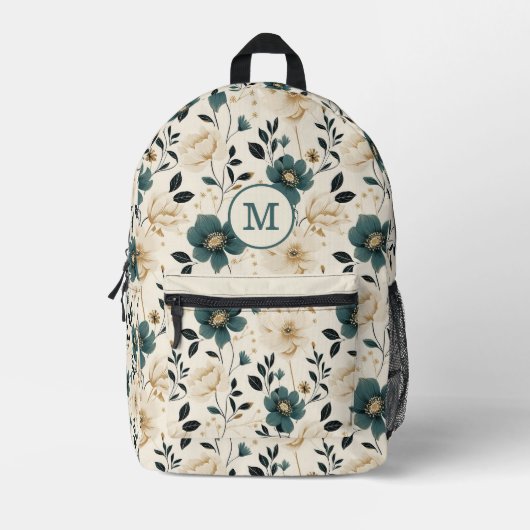 Sac À Dos Imprimé Fleurs beige et bleue Motif (Recto)