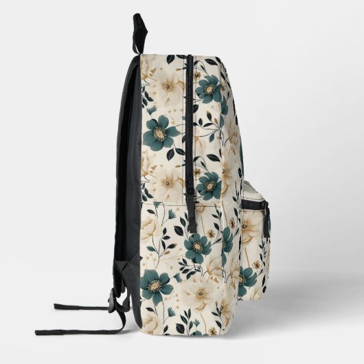 Sac À Dos Imprimé Fleurs beige et bleue Motif (Gauche)
