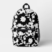 Sac À Dos Imprimé Fleurs blanches avec perles sur noir (Recto)