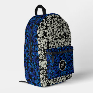 Sac À Dos Imprimé Fleurs blanches et bleues arrière - plan noir