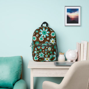 Sac À Dos Imprimé Fleurs Brown et bleues Retro