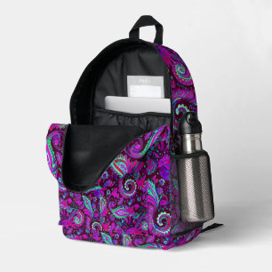 Sac À Dos Imprimé Fleurs capricieuses Paisley sur fond bordeaux fonc