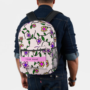 Sac À Dos Imprimé Fleurs Colorées, Fond Rose, Rose