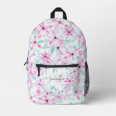 Sac À Dos Imprimé Fleurs d'aquarelle rose doux avec Feuilles verts (Recto)