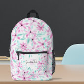 Sac À Dos Imprimé Fleurs d'aquarelle rose doux avec Feuilles verts
