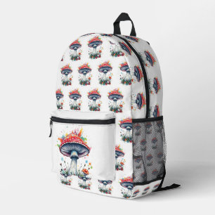 Sac À Dos Imprimé Fleurs de champignon Bois Planche colorée