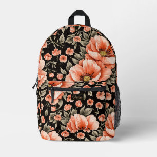 Sac À Dos Imprimé Fleurs de corail sur noir