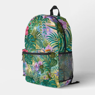 Sac À Dos Imprimé Fleurs de Fantaisie Jungle Violet Vert Or Rêveur