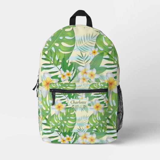 Sac À Dos Imprimé Fleurs de l'île et Feuilles Monstera Personnalisé (Recto)