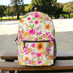 Sac À Dos Imprimé Fleurs de soleil d'été brillantes chic motif flora<br><div class="desc">Bright été tournesol chic rose motif floral sac à dos avec de jolies fleurs surdimensionnées avec bohème vif jaune,  tournesols orange,  roses rose vif et verdure</div>