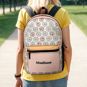 Sac À Dos Imprimé Fleurs de visage heureux rétro prépa bloc de coule