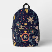 Sac À Dos Imprimé Fleurs et Feuilles Whimsical sur Navy Blue (Recto)