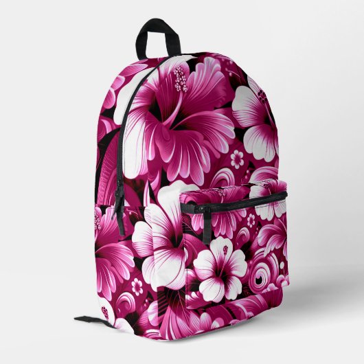 Sac À Dos Imprimé Fleurs hawaïennes tropicales Hibiscus rose blanc (Coin arrière gauche)
