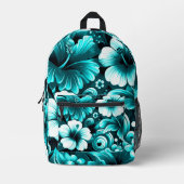 Sac À Dos Imprimé Fleurs hawaïennes tropicales Hibiscus Turquoise bl (Recto)