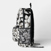 Sac À Dos Imprimé Fleurs Noir Blanc Monogramme Nom Camp École (Droite)