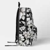 Sac À Dos Imprimé Fleurs Noir Blanc Monogramme Nom Camp École (Gauche)