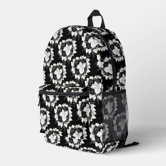 Sac À Dos Imprimé Fleurs noires et blanches (Coin arrière droit)