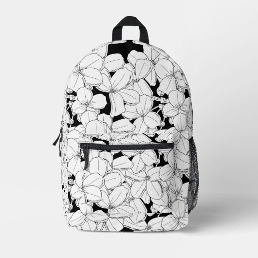 Sac À Dos Imprimé Fleurs noires et blanches Motif Phlox (Recto)