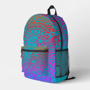 Sac À Dos Imprimé Fleurs orange violet et fond bleu doux